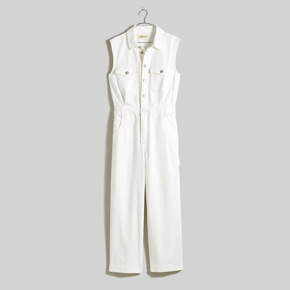 NWT Madewell Denim Sleeveless Carpenter Jumpsuit in Tile While | Size XXS